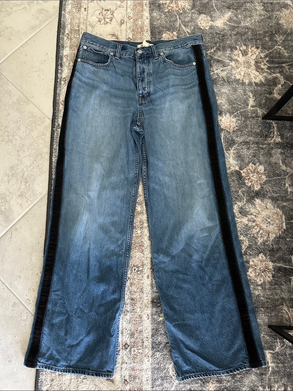 Madewell Low Slung Baggy Wide-Leg Jeans with Black Side Stripe